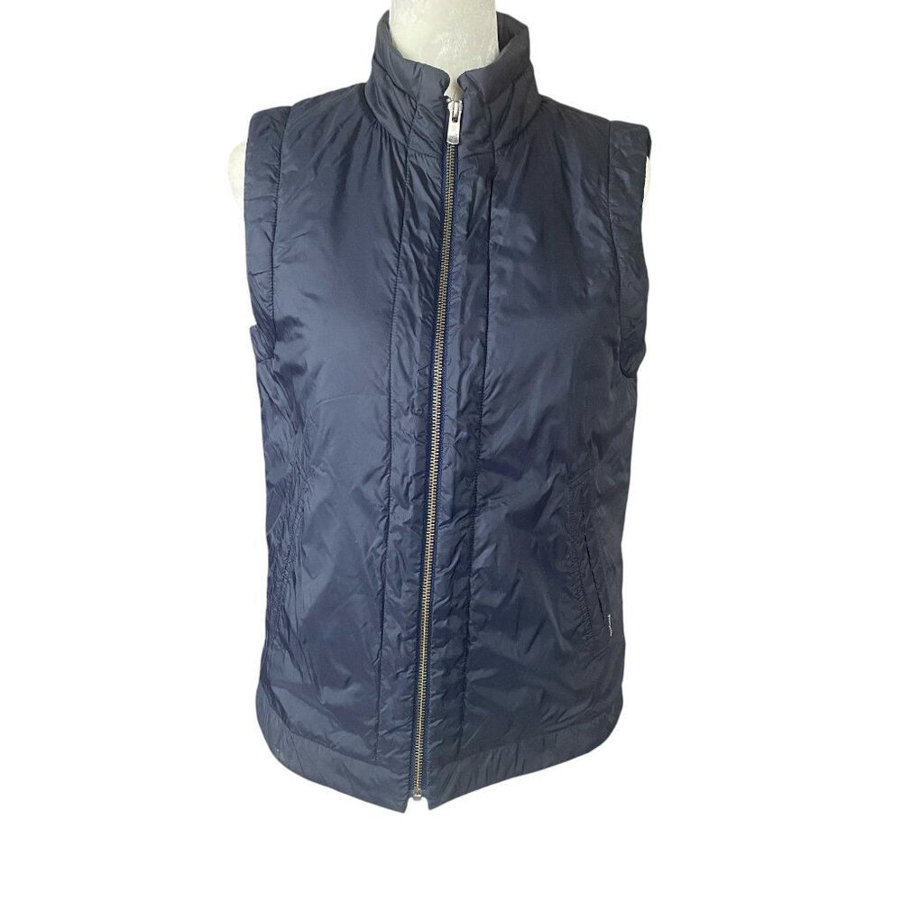 Faconnable women's XS dark blue zip up collared sleeveless puffer vest tops
